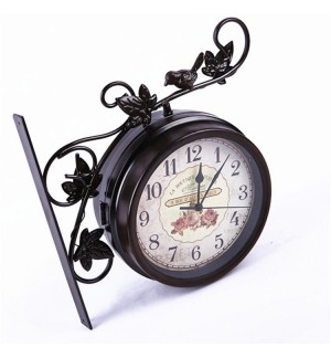 Outdoor pastoral bird double-sided wall clock